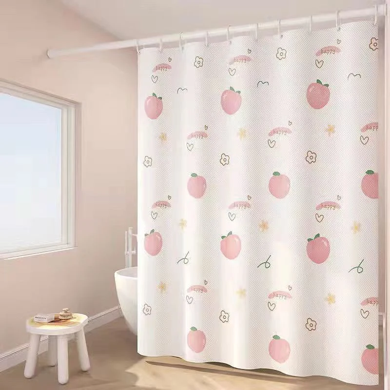 Peach red shower curtain, waterproof fabric bathroom shower curtain set with 12 hooks, Peach red 180cm &times; 180 centimeters