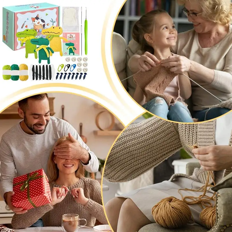 Beginner Crochet Kit Art Supplies Knitting Crochet Kits Cartoon Crocodile Crocheting Kit With Step-By-Step Tutorials Knitting