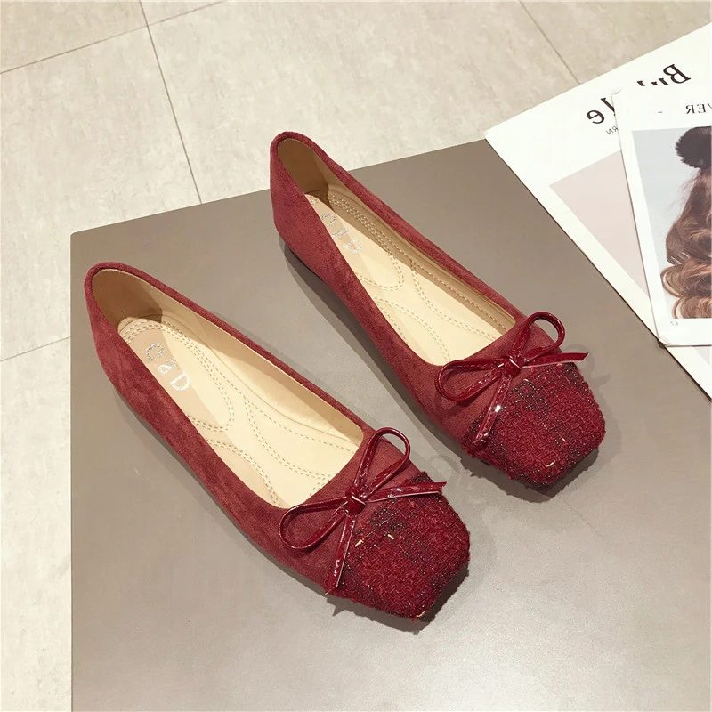 Flat Shoes for Women Spring Autumn New Korean Version Square Toe Flat Heels Black Comfortable Soft Sole Large Size 44 45 46 4