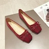 Flat Shoes for Women Spring Autumn New Korean Version Square Toe Flat Heels Black Comfortable Soft Sole Large Size 44 45 46 4