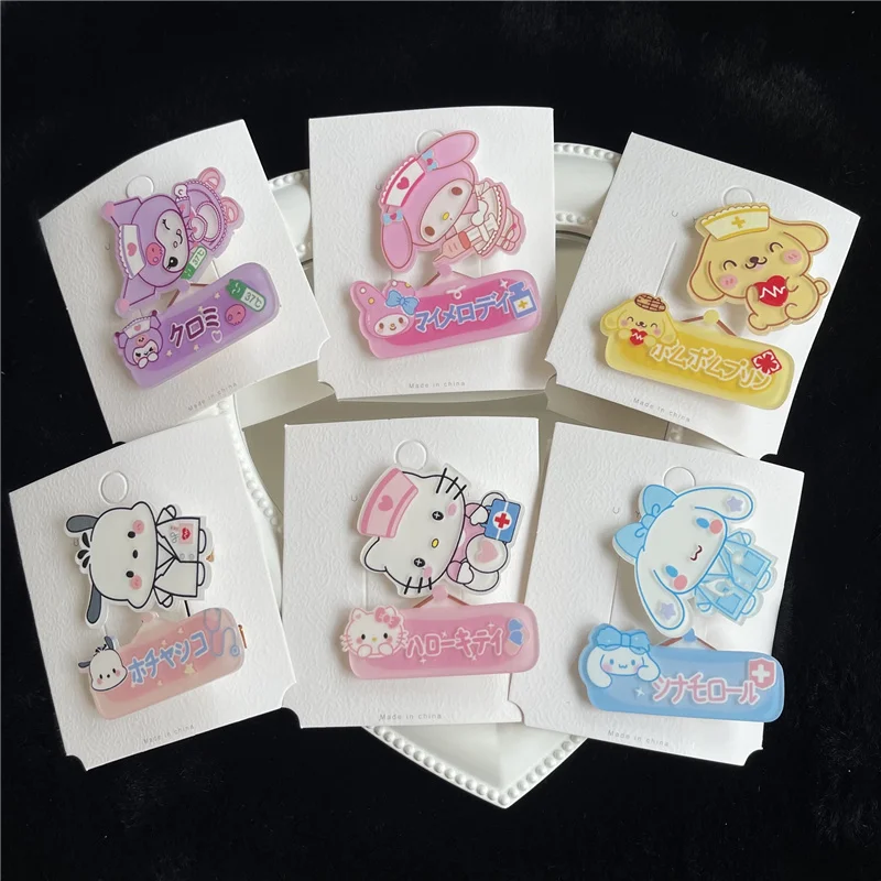 

Kawaii Cinnamoroll Kuromi My Melody KT Sanrioed Cute Cartoon Duckbill Clip Simple Hair Accessories Girl Heart Hair Card Gift