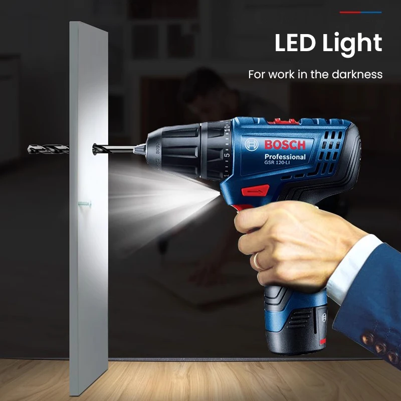 BOSCH GSR 120 Electric Drill Screwdriver 12V Li-battery And 15 Mix