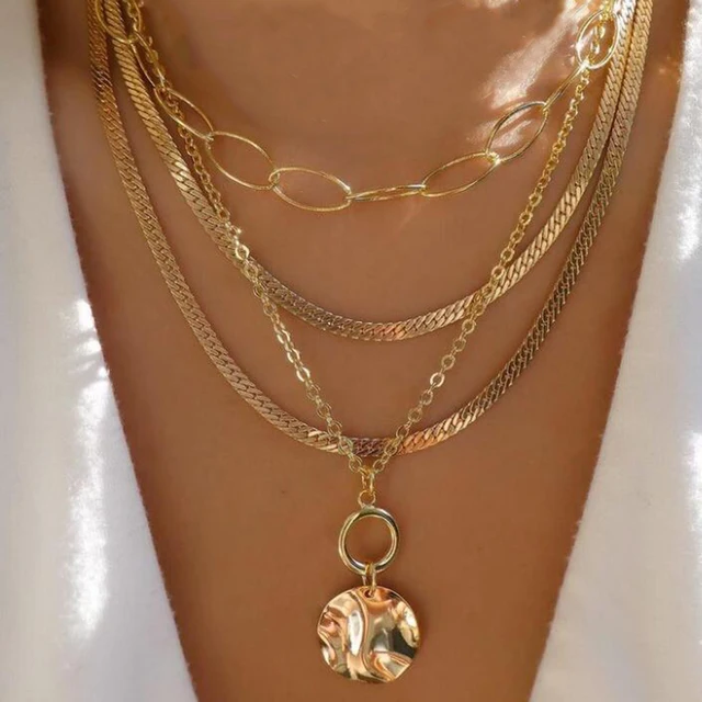Colliers en chaîne de perles tressées simples, ton or, ensemble de colliers avec pendentif superposé pour femmes, usage quotidien et de fête, 5 pièces/ensemble