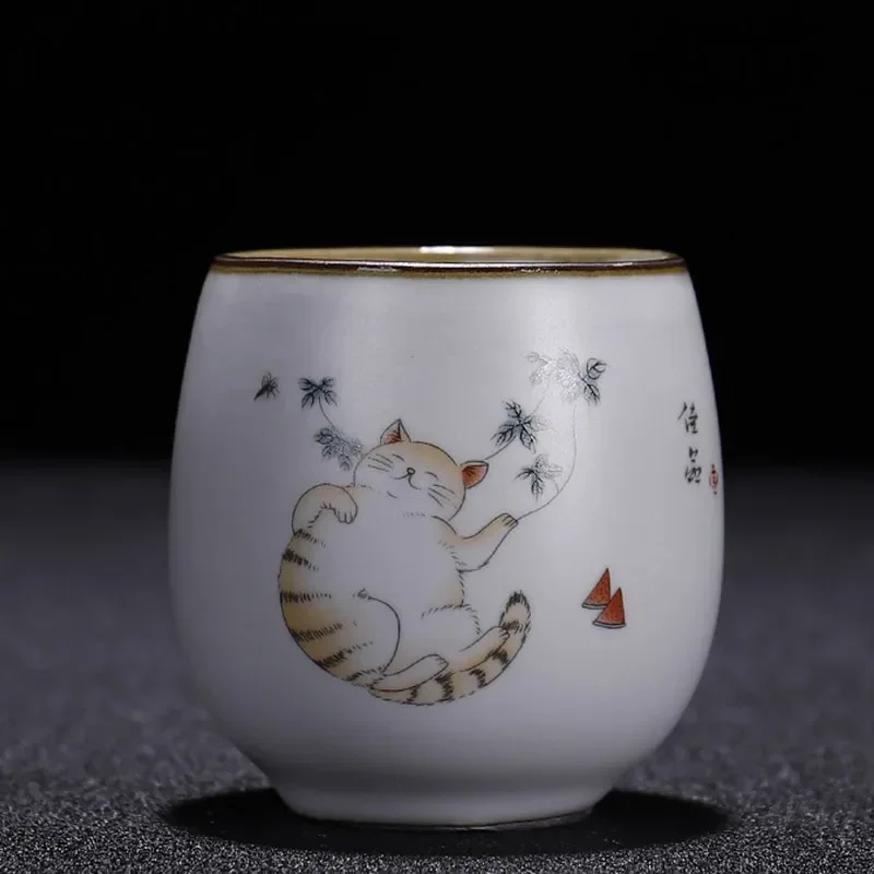 Tea Cup Retro Ru Kiln Ceramic Teacup Coffee Cup Handmade Tea Bowl Chinese Tea Set Accessories 100ml tea cup