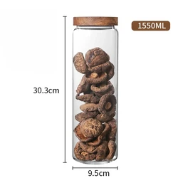 Wood Lid Glass Airtight Kitchen Storage Canister Jar (1550ml)