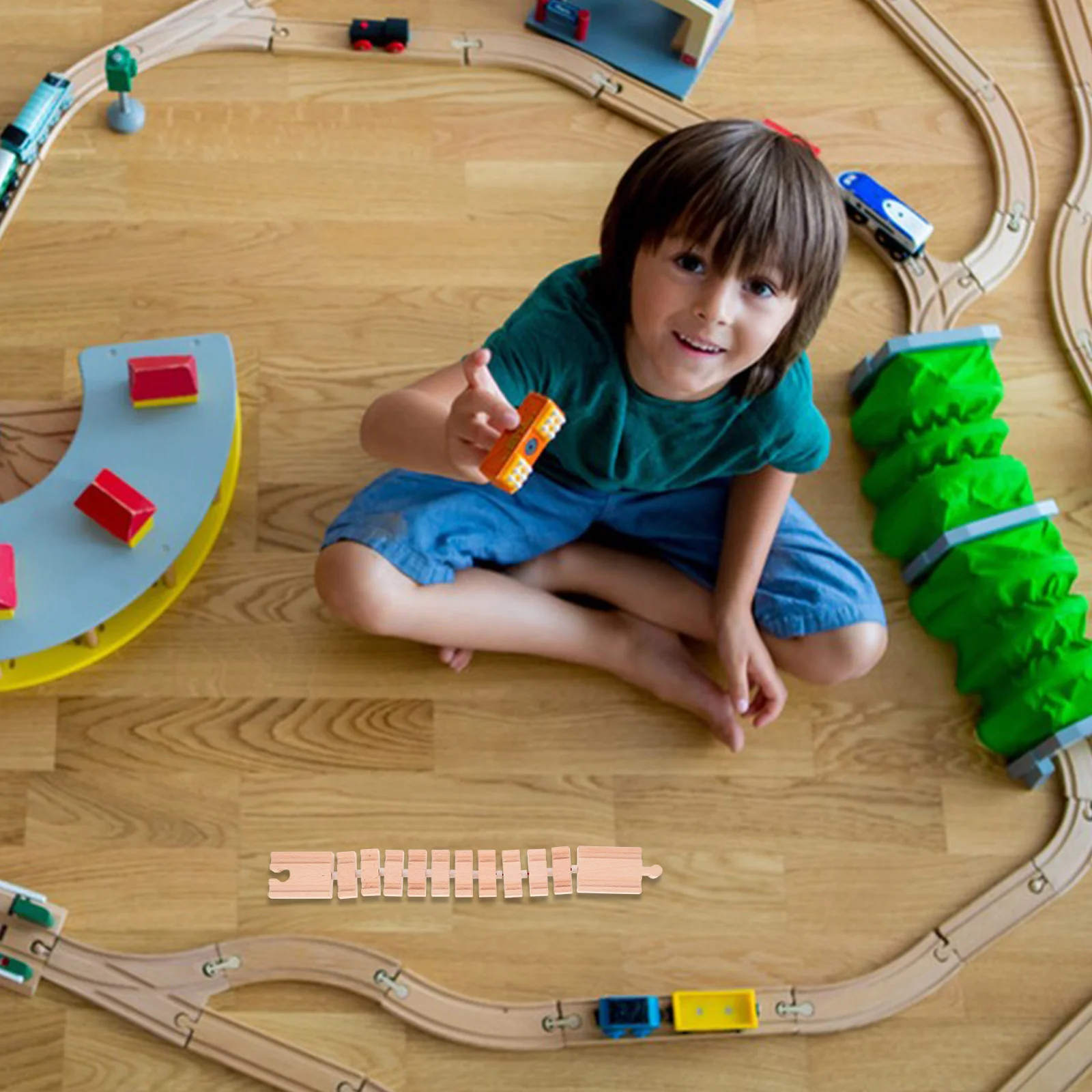 Wooden Railway Train Track Connector Toys DIY Expansion Block Toy Scene Layout Prop Kids Educational Toys Children Gifts