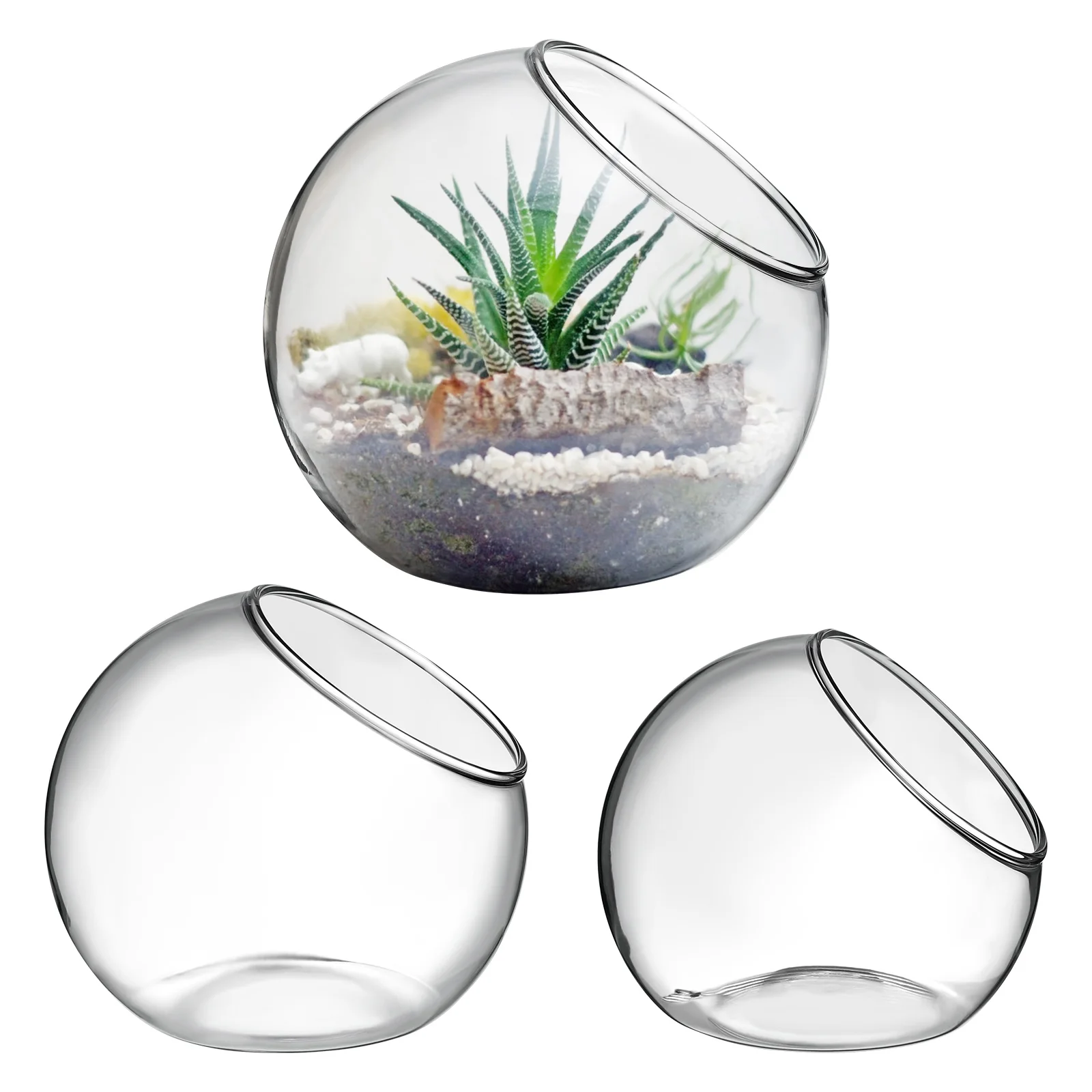 3 Pcs Hydroponic Glass Succulent Terrarium Vase Clear Bowl Air Plant Container Round Jar For Home Office Balcony Garden Decor