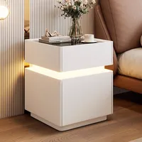 Intelligent Bedside Table with Sensor Light Wooden Bedroom Wireless Charging Nightstand Assembled 3 Drawers Side Storage Cabinet 2