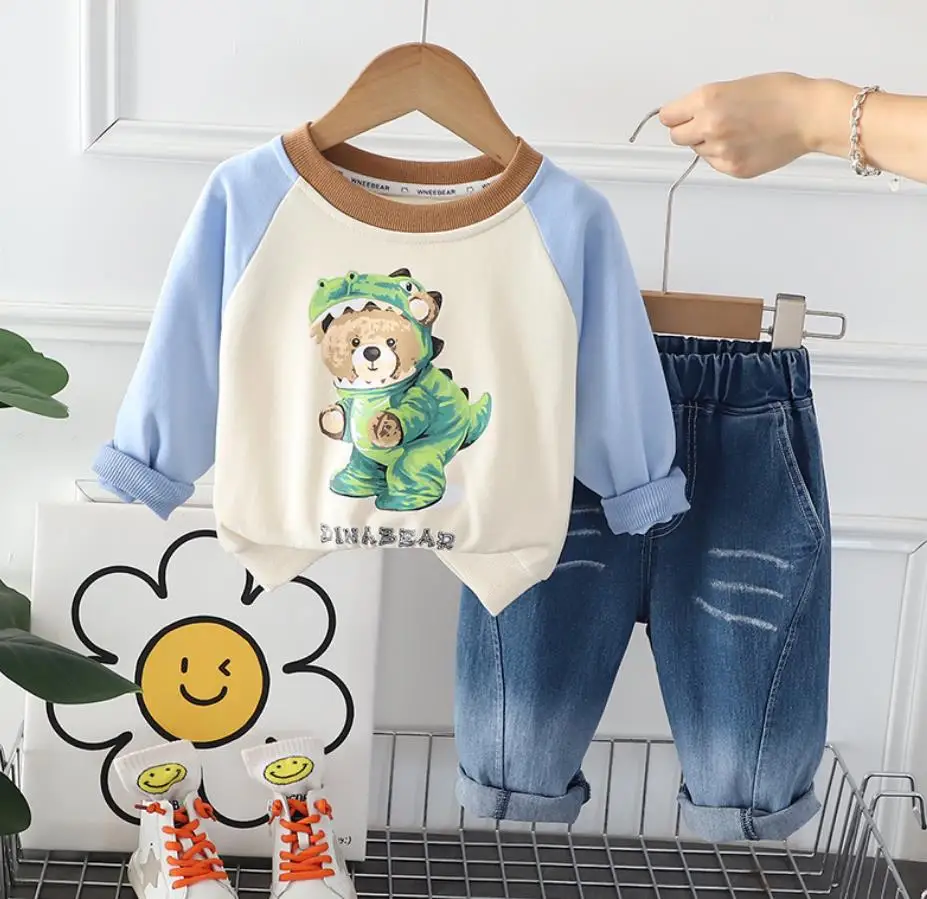 

Autumn Baby Cartoon Clothes Set Designer Boys Cute Patchwork Printed Casual Hoodies and Pants 2Pcs Tracksuits Kids Outfits