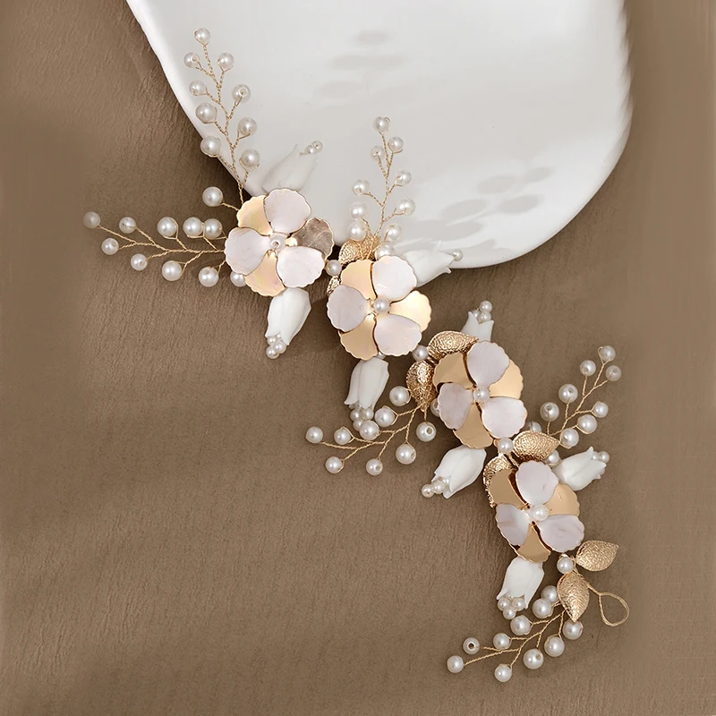 Handmade Pearl Ceramic Flower Headbands for Women Hair Accessories Bridal Wedding Hair Jewelry Party Bride Headpiece Gift