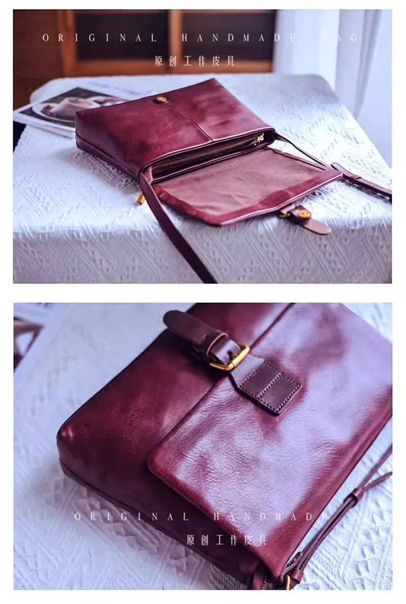 Pndme Veranstalter Vintage erste Schicht Rindsleder Damen Umhängetasche Outdoor tägliche Reise natürliche Echt leder Umhängetasche – Detail 17