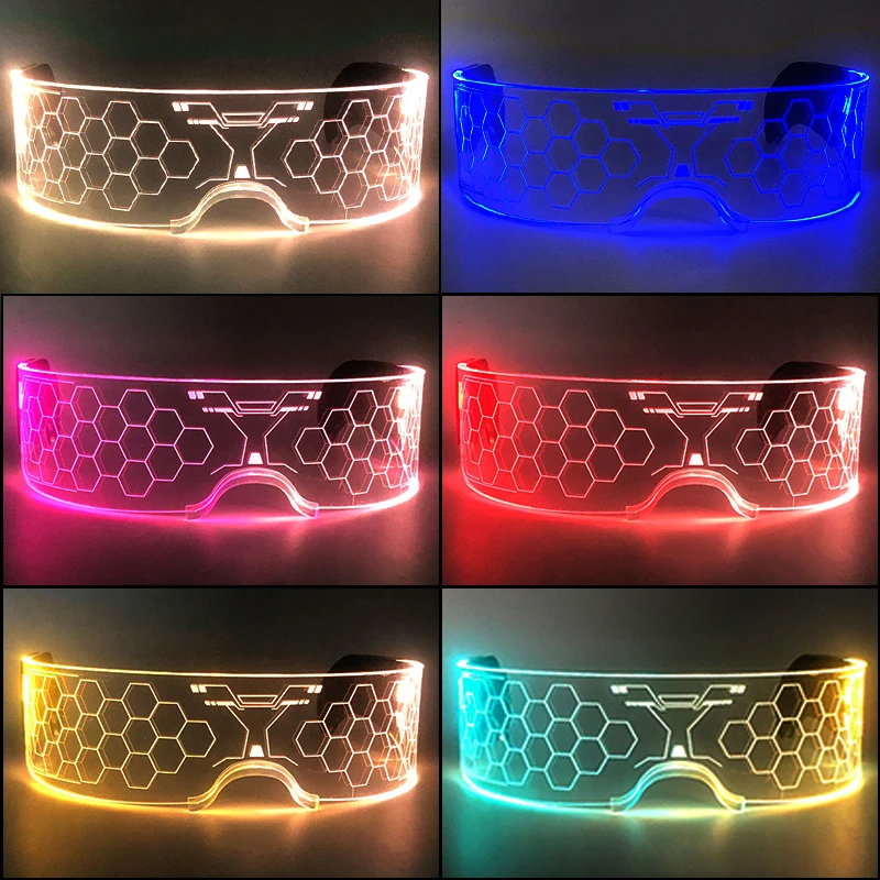 Acrylic LED Luminous Glasses Glow Party Neon Light Up Visor Eyeglasses DJ Bar Party Eyewear For Halloween Christmas
