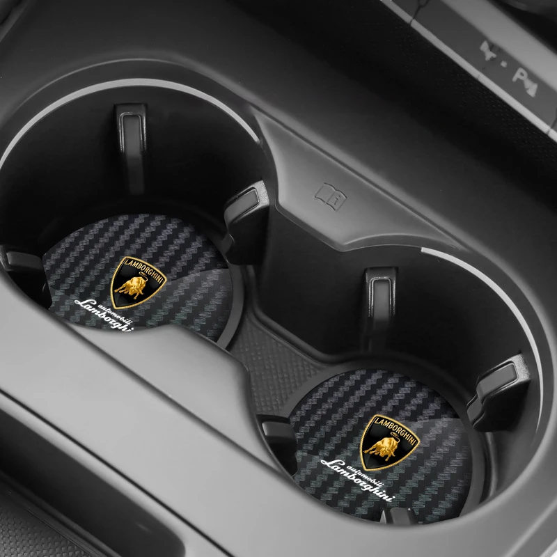 2Pcs 탄소 섬유 자동차 컵 홀더 람보르기니 Urus Huracan Aventador 프리미엄 자동차 액세서리 용 미끄럼 방지 인서트 코스터 매트