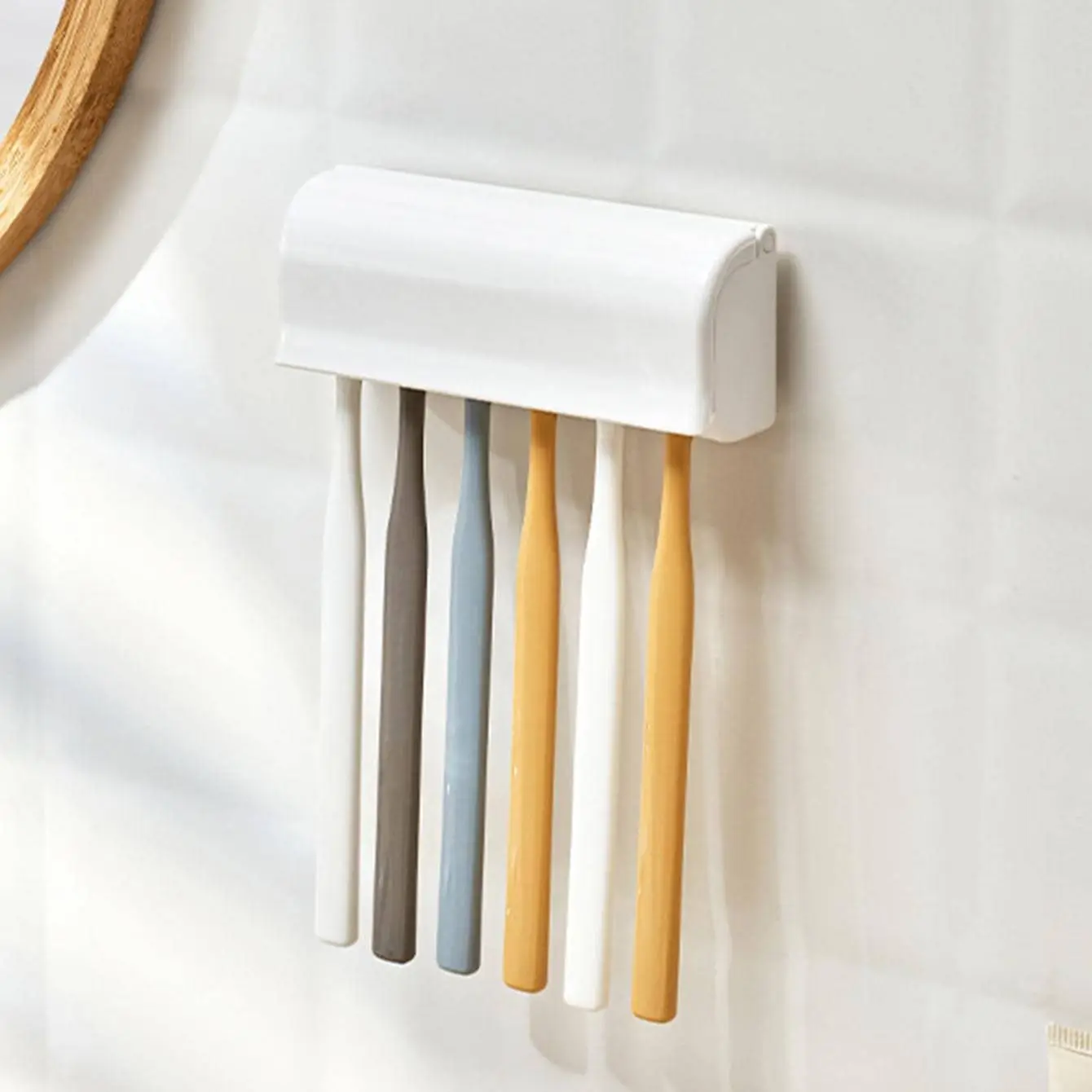 1PC - Wall mounted toothbrush holder storage rack, non perforated bathroom toothbrush storage rack 6