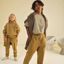 4 to12 anos de idade crianças fundamentos moletons + calças terno oversized essentials crianças hoodies terno menino e menina outono e inverno