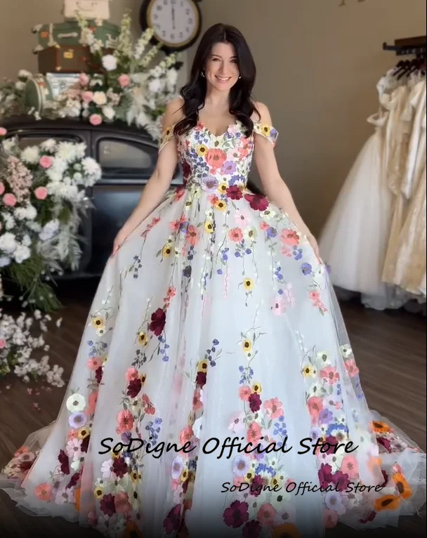 SoDigne A-line Flowers Embroidery Tulle Wedding Dress Sweetheart Off Shoulder Long Beach Bride Gown vestidos de novia Customized 11 Sf9467fa39e9d4423b17a9428e1b8cfb6C