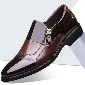 Men’s Pointed Leather Shoes – Anti-Slip Casual Business Flats with Side Zipper 1