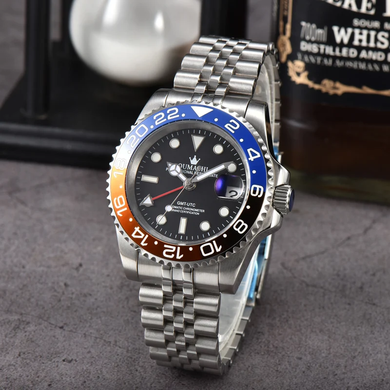 

OUMASHI GMT Watch NH34 Movement, 120 Swivel Click High Quality Case, 904L Stainless Steel Case
