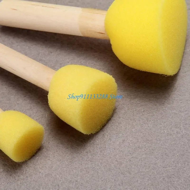 G88D 5pcs 스폰지 폼 브러쉬 세트 나무 손잡이 스탬프 그림 도구 DIY 공예 어린이 초보자 미술 용품