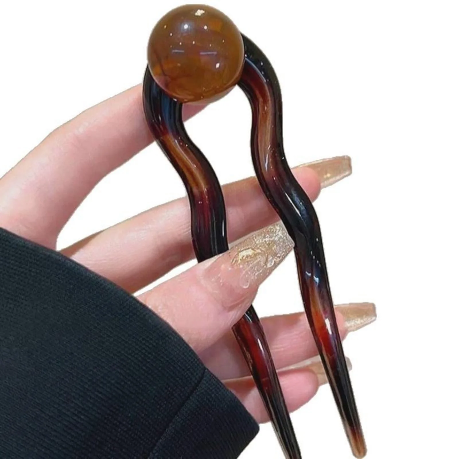 1PC Marble Bead Wave Hair Clips, 4 - Piece Set, U - Shaped Hair Sticks for Elegant Updos, Chic Hair Accessories for Women