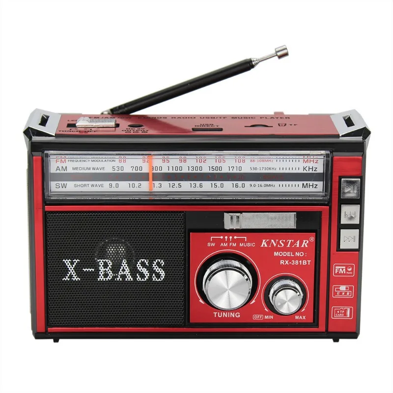 레트로 휴대용 FM AM SW 라디오 블루투스 스피커, USB TF 카드 MP3 플레이어, X-베이스 스테레오 사운드, LED 손전등 포함, 아웃도어용