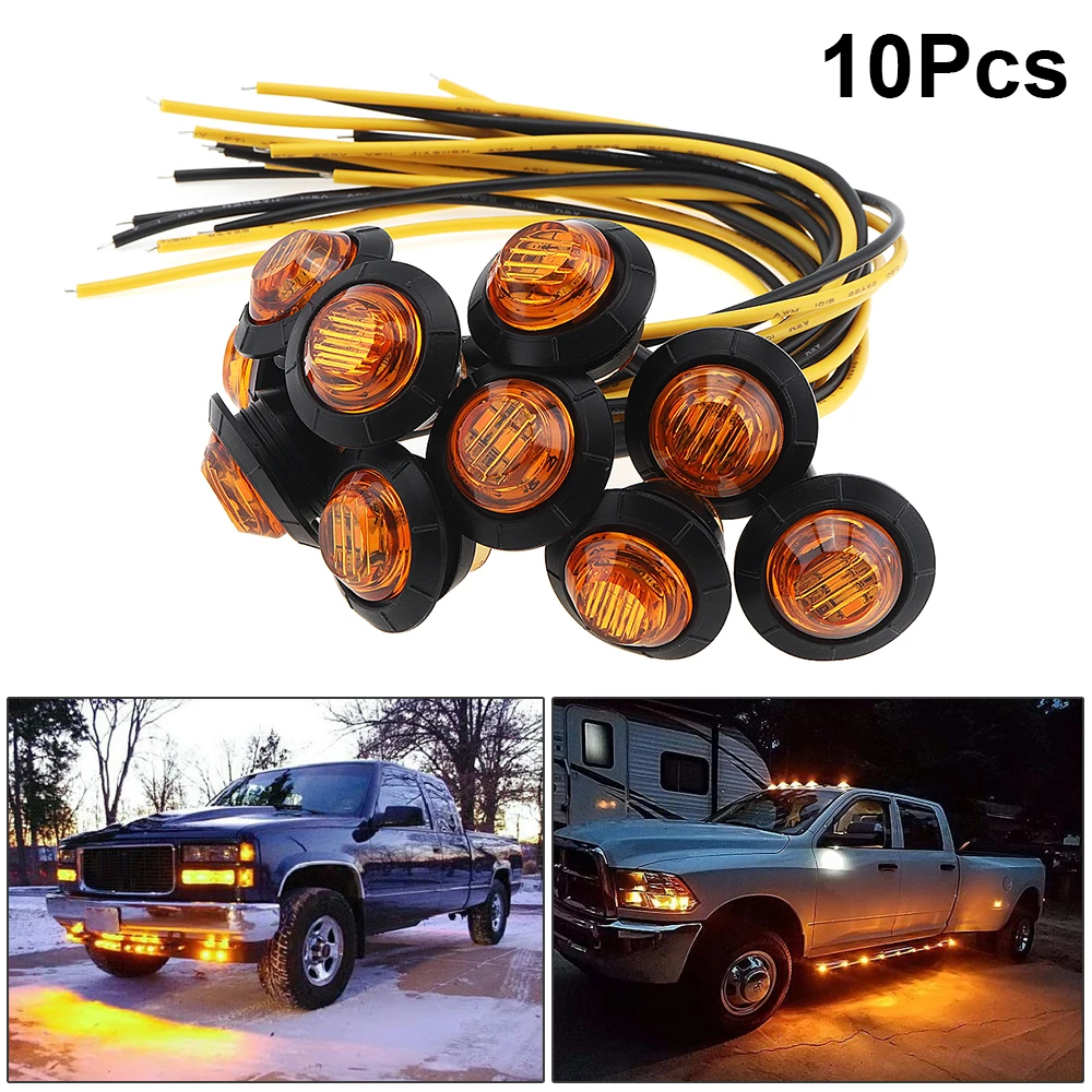 

10pcs 12V Amber 3/4 Inch Round Clearance LED Front Rear Side Indicator Bullet Marker Light for Truck RV Car Bus Trailer Caravan