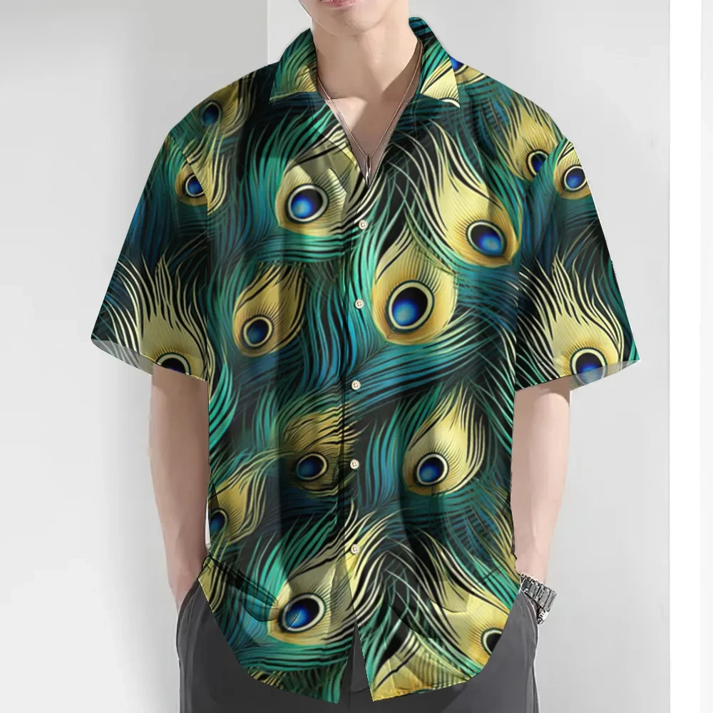 

Hawaii Shirt 3d Peacock Feather Print Graphic Street Beach Men's Shirt Casual Short Sleeves Button-down Shirts Unisex Clothes