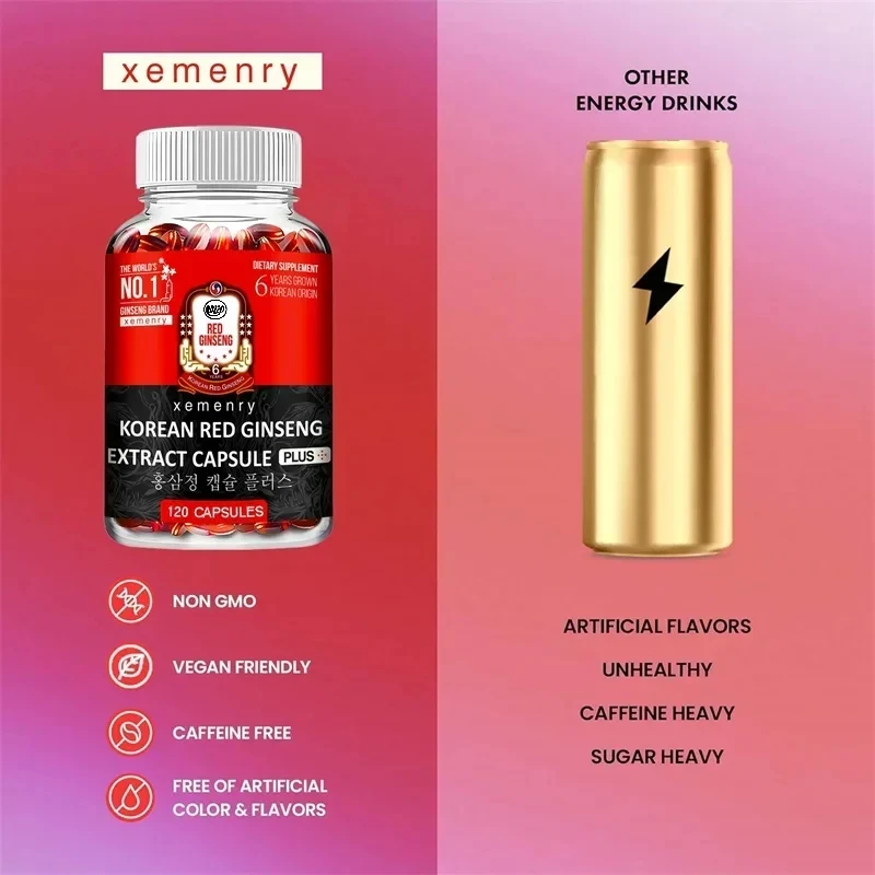 Korean Red Ginseng Extract Capsules-Increased Energy, Mood, Support Men & Women's Stamina, Muscle Strength