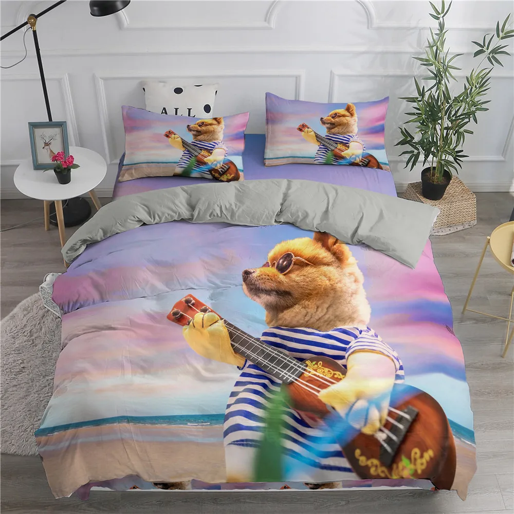 

Pomeranian Dog Queen Print Duvet Cover Puppy Bedding Set for Teens Adults Pet Animal Colorful Sky 3pcs Polyester Quilt Cover