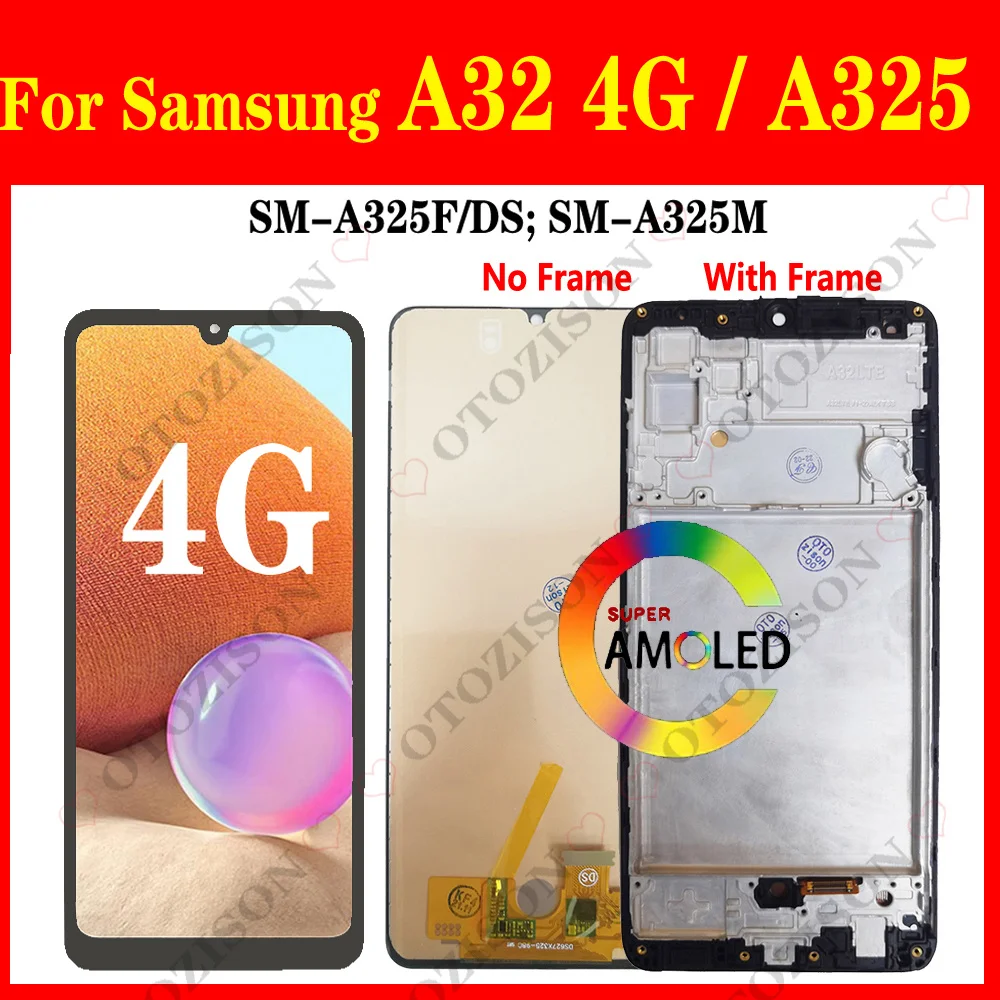 Дисплей A325 для Samsung Galaxy A32 LCD 4G с рамкой SM-A325F/DS, сенсорная панель, дигитайзер в сборе, замена