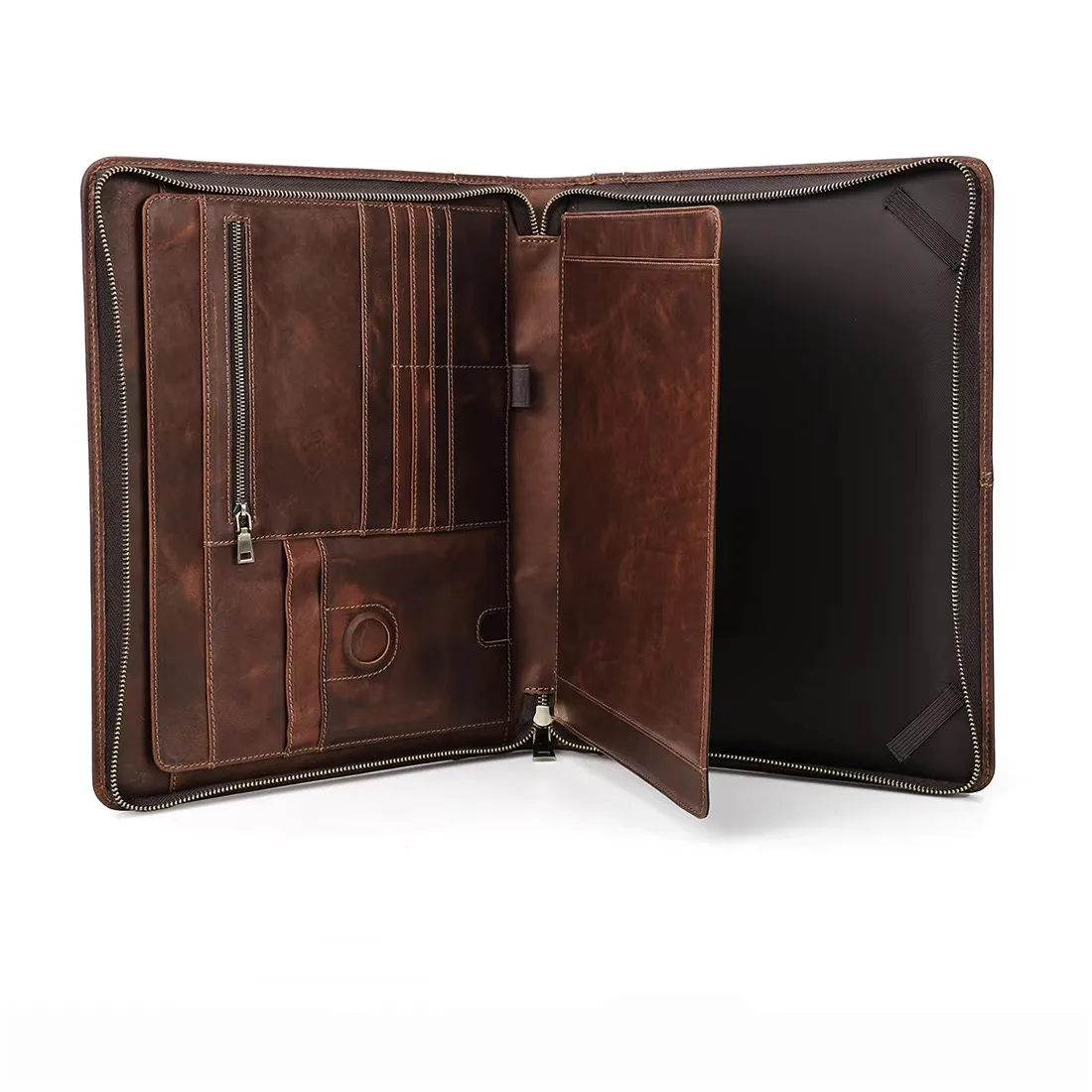 Cowhide A4 Folder Genuine Leather Files Holder Business File Folders Manager Organizer Zipper Travel Case