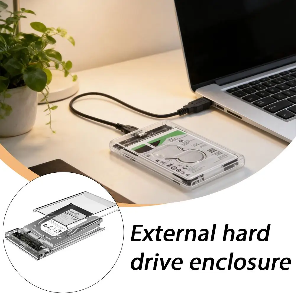 2.5인치 투명 SATA 외장 하드 드라이브 케이스 USB 2.0 Type-C 어댑터 휴대용 HDD SSD 케이스 박스