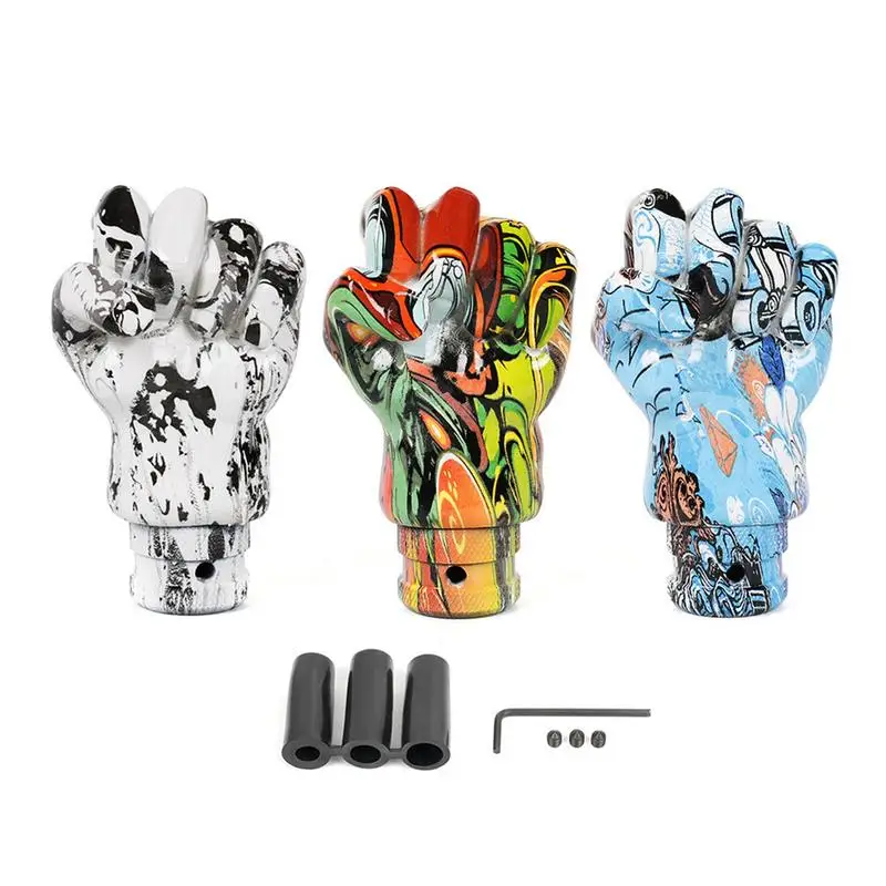 

Gear Shift Cover Hand Shaped Shifter Head Graffiti Riot Design Adapter and Screws Included for Most Automatic and Manual Transmi