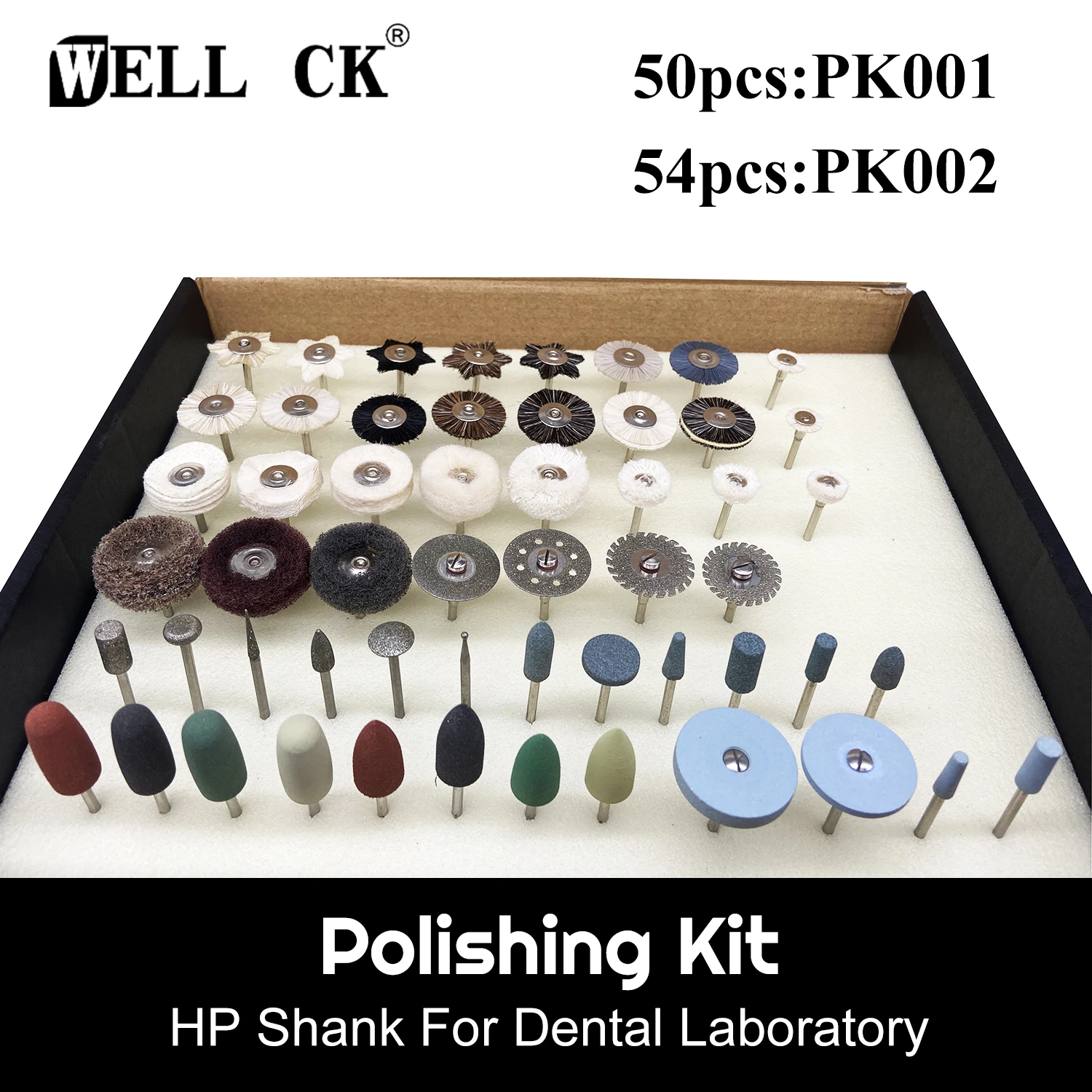 54pcs/set Dental Tools Laboratory Hp Kit Zirconia Buff Burs Brush
