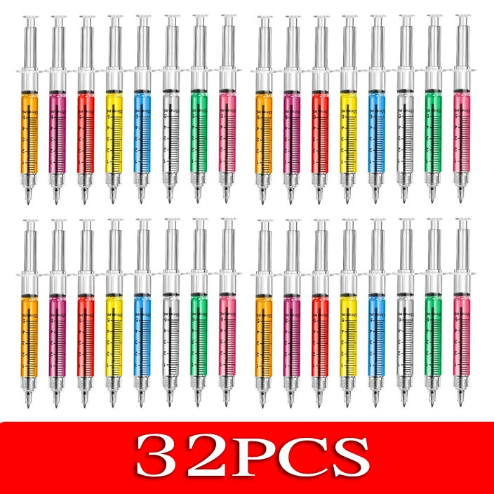 32pcs Injection Type Ball Point Pen Doctor Nurse Gift Liquid Pen Color Syringe Pens uhoo 6706 candy color badge reel cord rope name tag case holder customized logo badge holder snap clips nurse name card holder