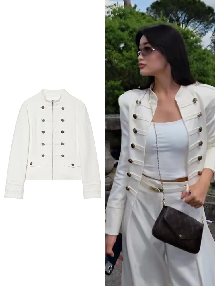 TFMLN Damen-Jacke mit Knopfverzierung, Schlanker Schnitt, Lange Ärmel, Stehkragen, Einfarbig, Reißverschluss, Damenjacke 2026 Modische Oberbekleidung