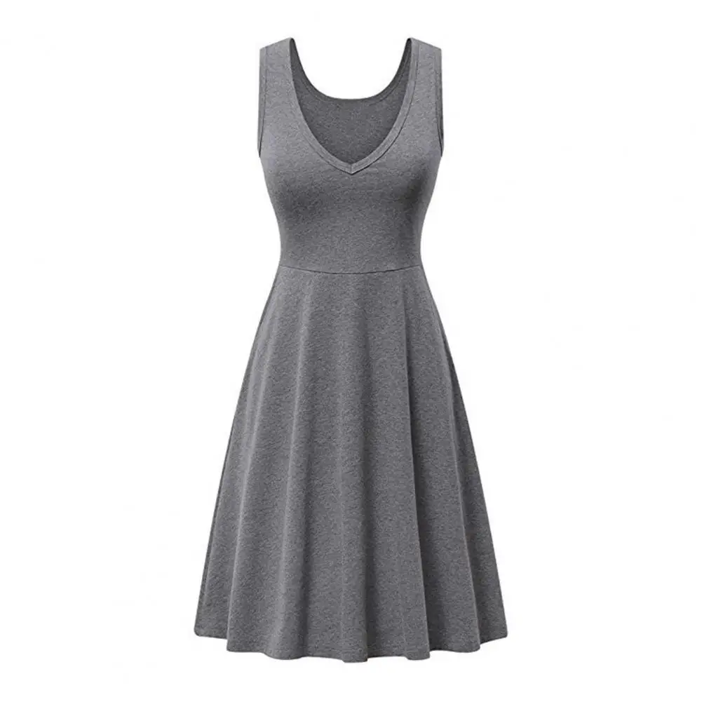 

Women Dress Elegant V Neck Midi Dress for Women A-line Loose Hem with High Waist for Summer Ol Commute Homewear Women Midi Dress