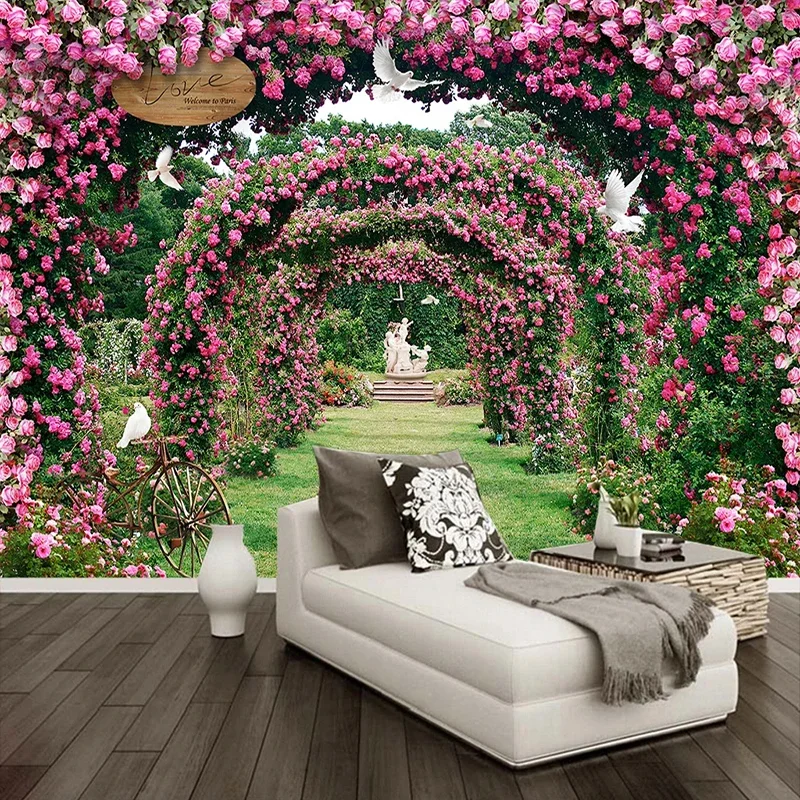 Romantic Flower Vine Rose Flowers Pigeon Garden Landscape Wall Painting Large Mural Cafe Restaurant Bedroom Home Decor Wallpaper