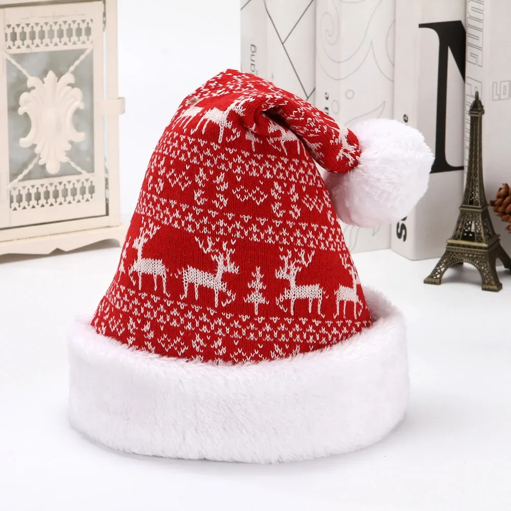 Christmas Beanie Hat Snowfake Elk Hat Winter Thicken Knitted Velvet Cloth Adult Christmas Hat Merry Christmas Decor Gifts Happy New Year Naviida