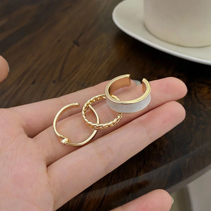 Ring Set Adjustable Rings Wedding Rings 3pcs/set Bohemian White Enamel Round Metal Ring Sets Geometric Twist Open Adjustable Rings Sets for Women Girl Wedding Jewelry
