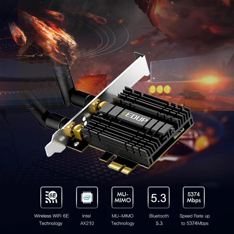 Фото EDUP WiFi6E Intel AX210 PCIE WiFi Adapter 5374Mbps Bluetooth5.3 WiFi сетевая карта 2.4G/5G/6GHz PCI Express 802.11AX с MU-MIMO №2