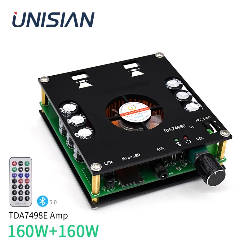 

UNISIAN TDA7498E Bluetooth Amplifier 2X160W 2.0 Channels Power Amplifiers Board Class-D Digital AMP AUX TF BT5.0 XH-A126