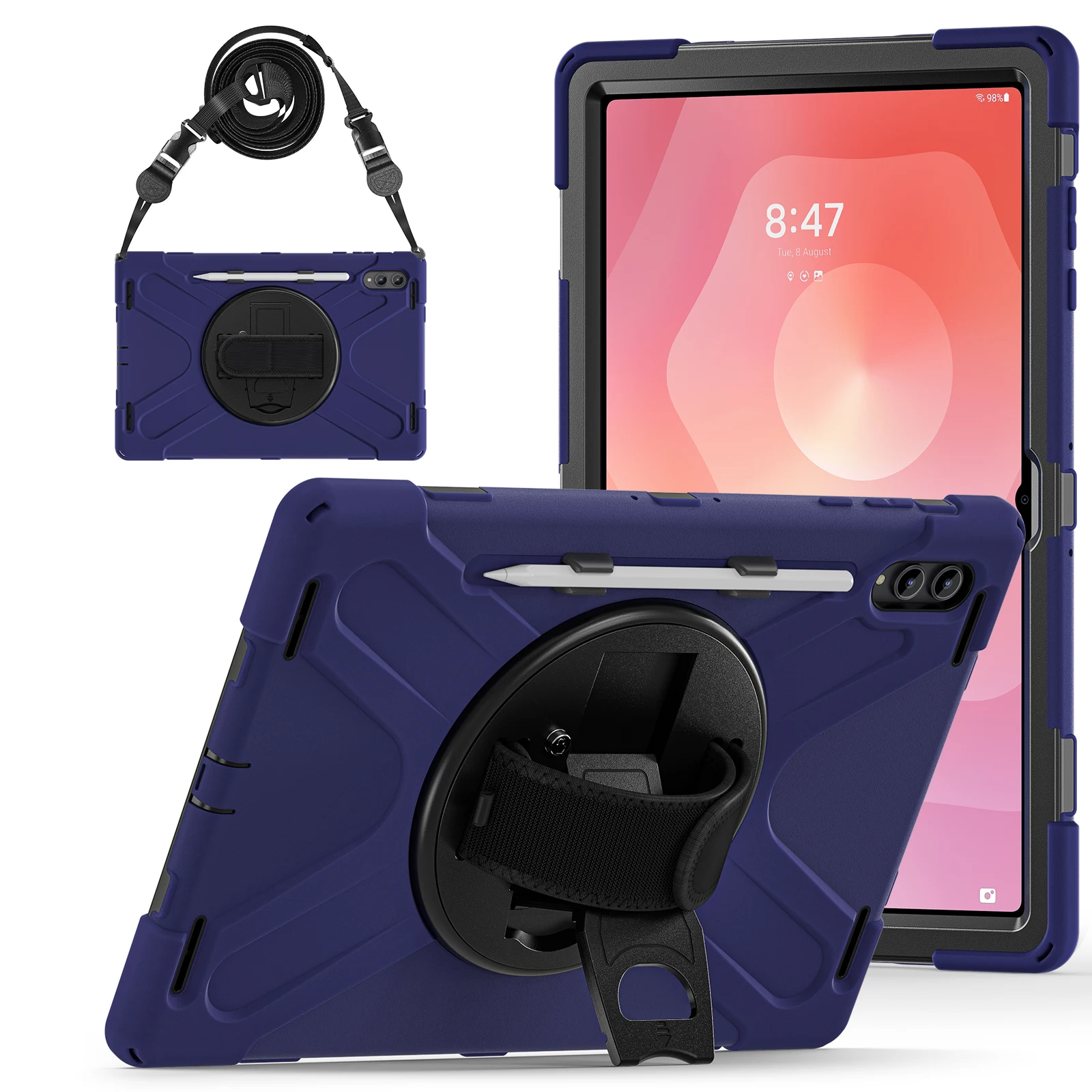 Rotating Stand Rugged Tablet Cover with Shoulder Strap