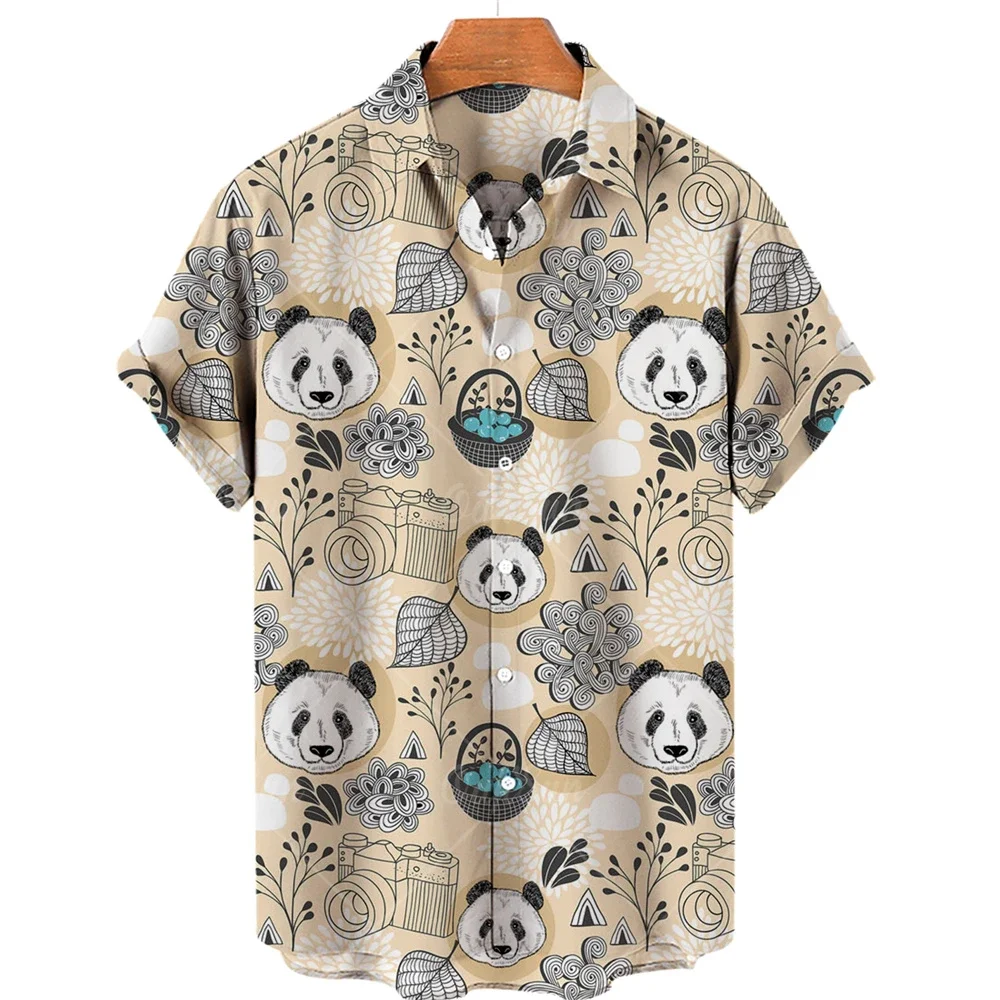 

Vintage Men's Shirt panda pattern 3D Print Men's Clothing Summer Casual Hawaii Beach Hawaiian Harajuku Fashion Holiday Shirt