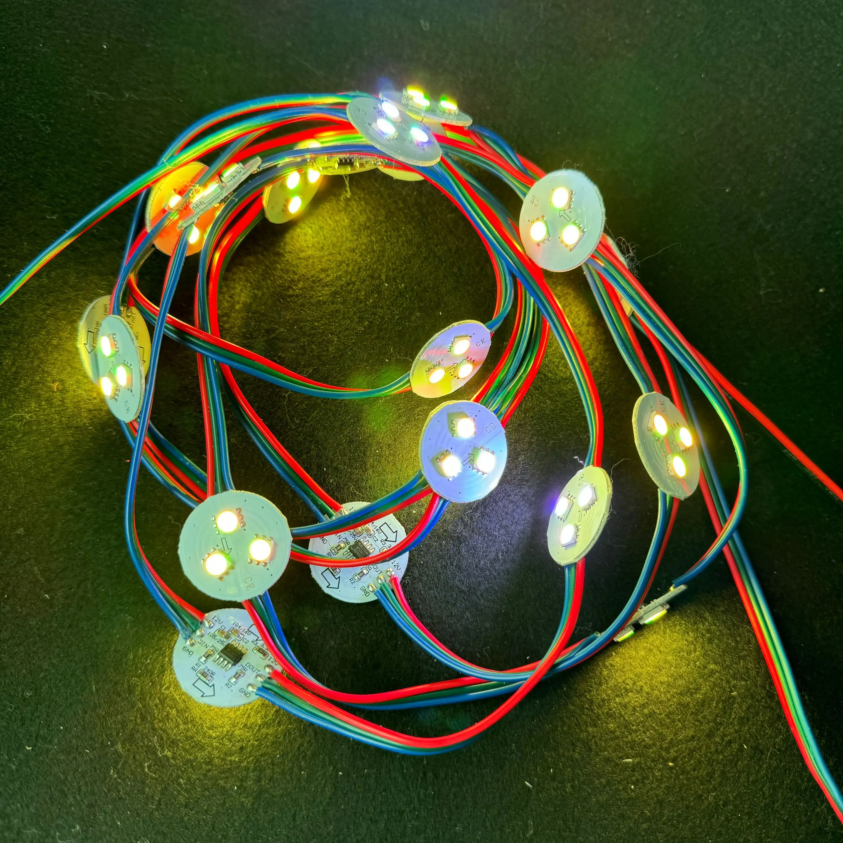 20pcs/set 26mm PCBA(3 LEDs)WS2811 Addressable Pixel Light 0.72W DC12V Input non-waterproof with RGB Color Wire color