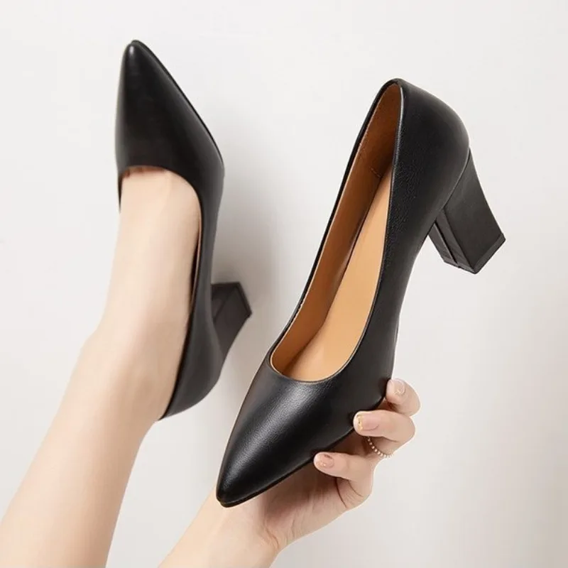 High Heels Women 2025 Summer New Pointed Shallow Mouth Work Shoes Thick Heel Fashion Versatile High Heels - 5