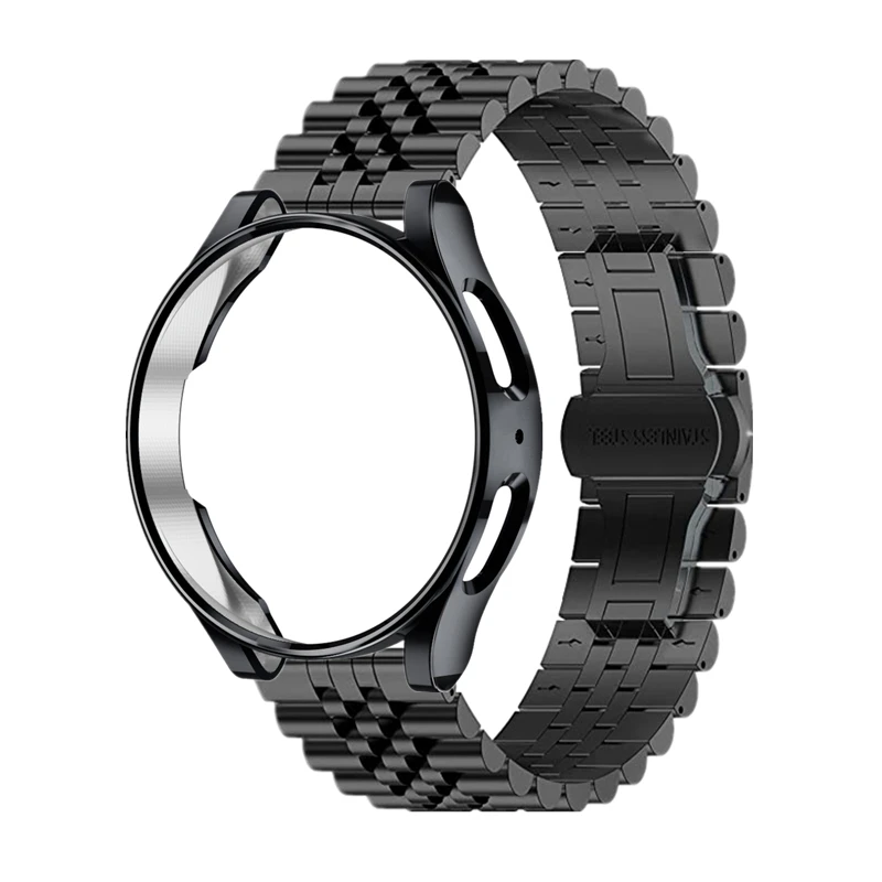 스트랩 + 케이스 삼성 갤럭시 시계 4 5 프로 6 44mm 40mm 45mm 스테인레스 스틸 팔찌 갤럭시 시계 3 45mm 41mm 4 6 클래식