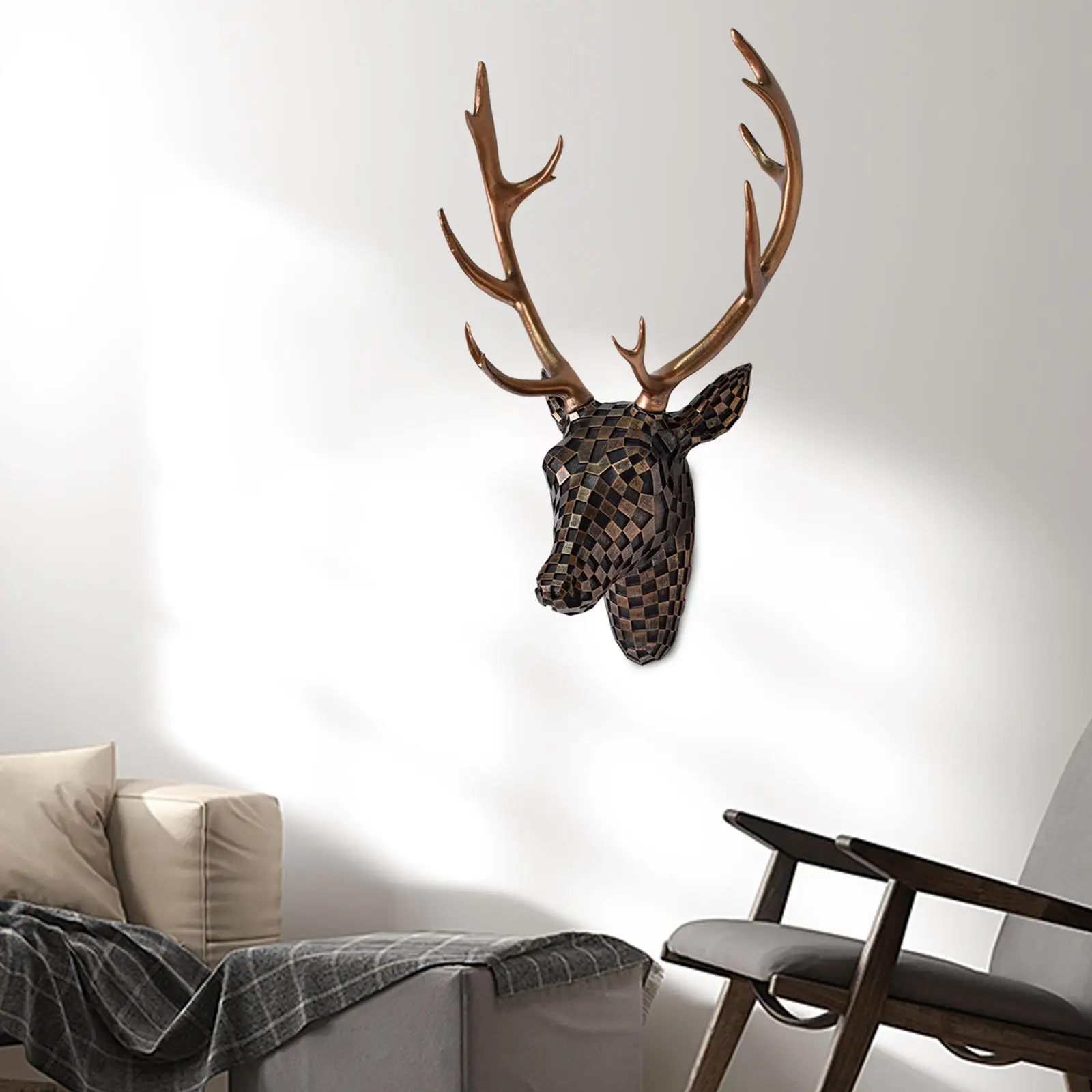 Deer Head Wall Mount Decor Creative Home Decor Artwork Wall Decor Hanging Ornament for Bedroom Office Living Room Indoor Hotel