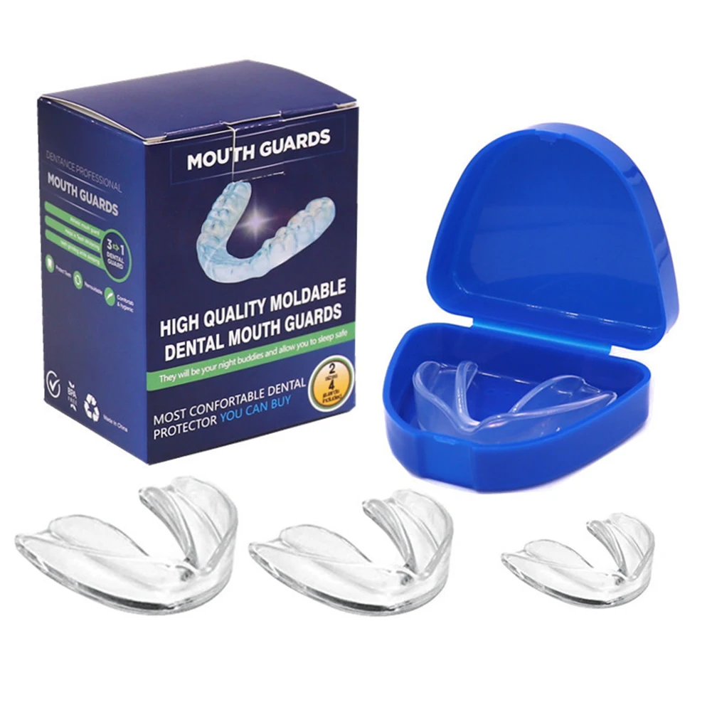 4Pcs Mouth Guard with Storage Case Anti-Grinding Teeth Protection Transparent Sports Mouth Guard for Teeth Clenching at Night