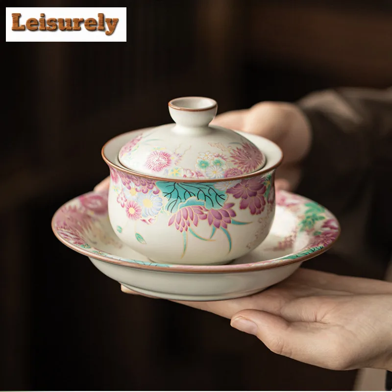 Lard Jelly Ru Kiln Small Garden Tea Set Complete Set Traditional Tea Ceremony Set Teapot And Tea Cup Set Chinese Tea Set Craft